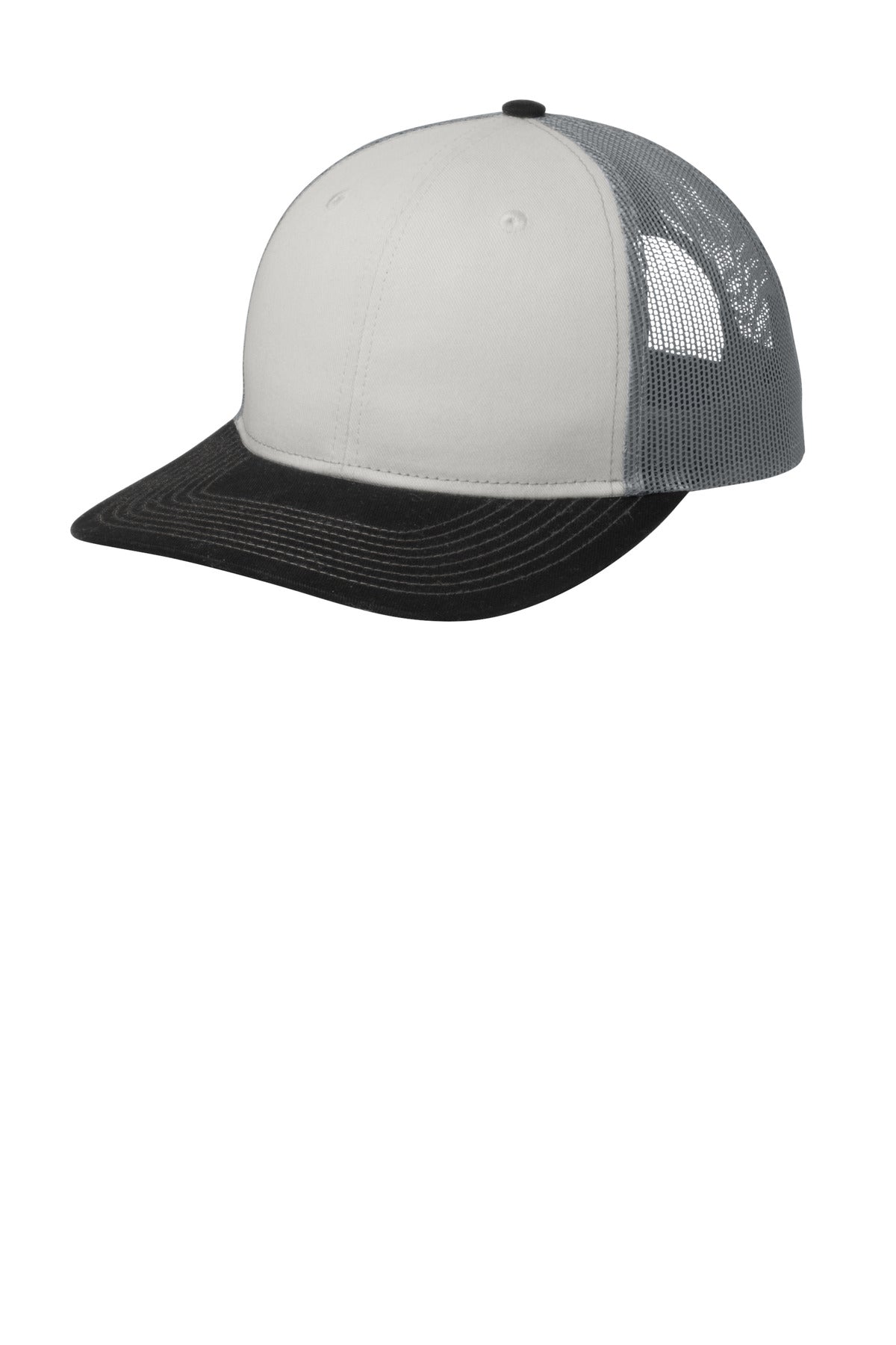 Left View of Wh/Bk/GsGy Port Authority Snapback Trucker Cap. C112