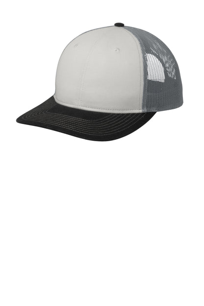 Left View of Wh/Bk/GsGy Port Authority Snapback Trucker Cap. C112