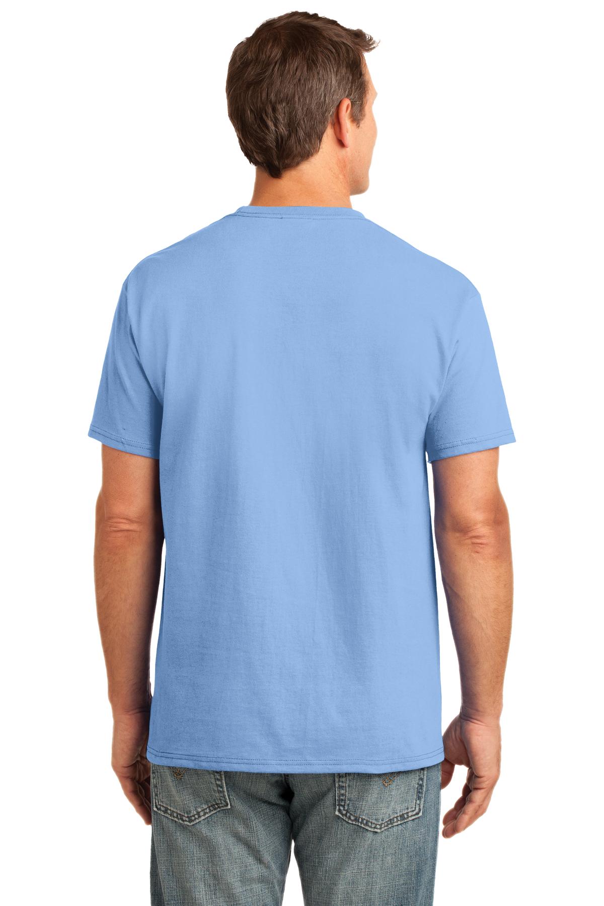 Light Blue Port & Company Core Cotton Pocket Tee. PC54P