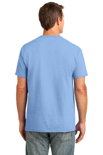 Light Blue Port & Company Core Cotton Pocket Tee. PC54P