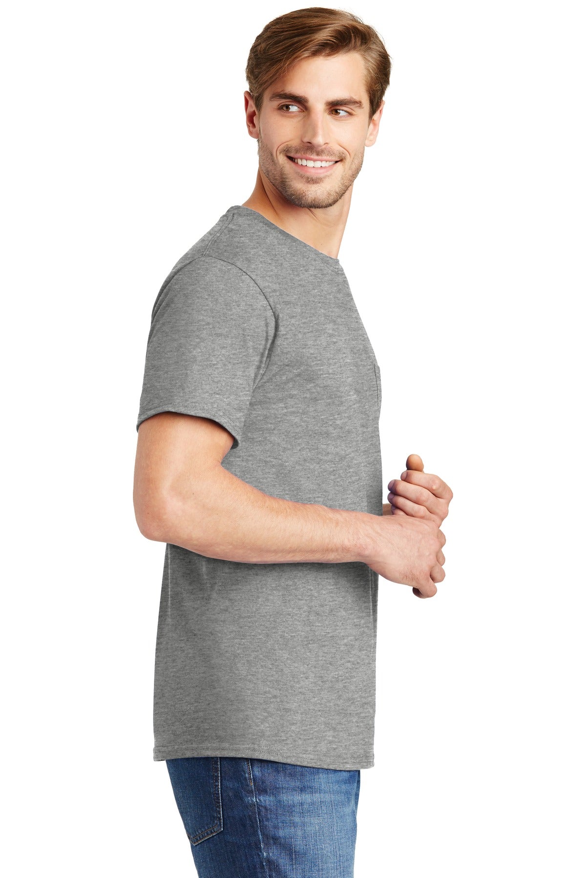 Light Steel Hanes - Authentic 100% Cotton T-Shirt with Pocket. 5590