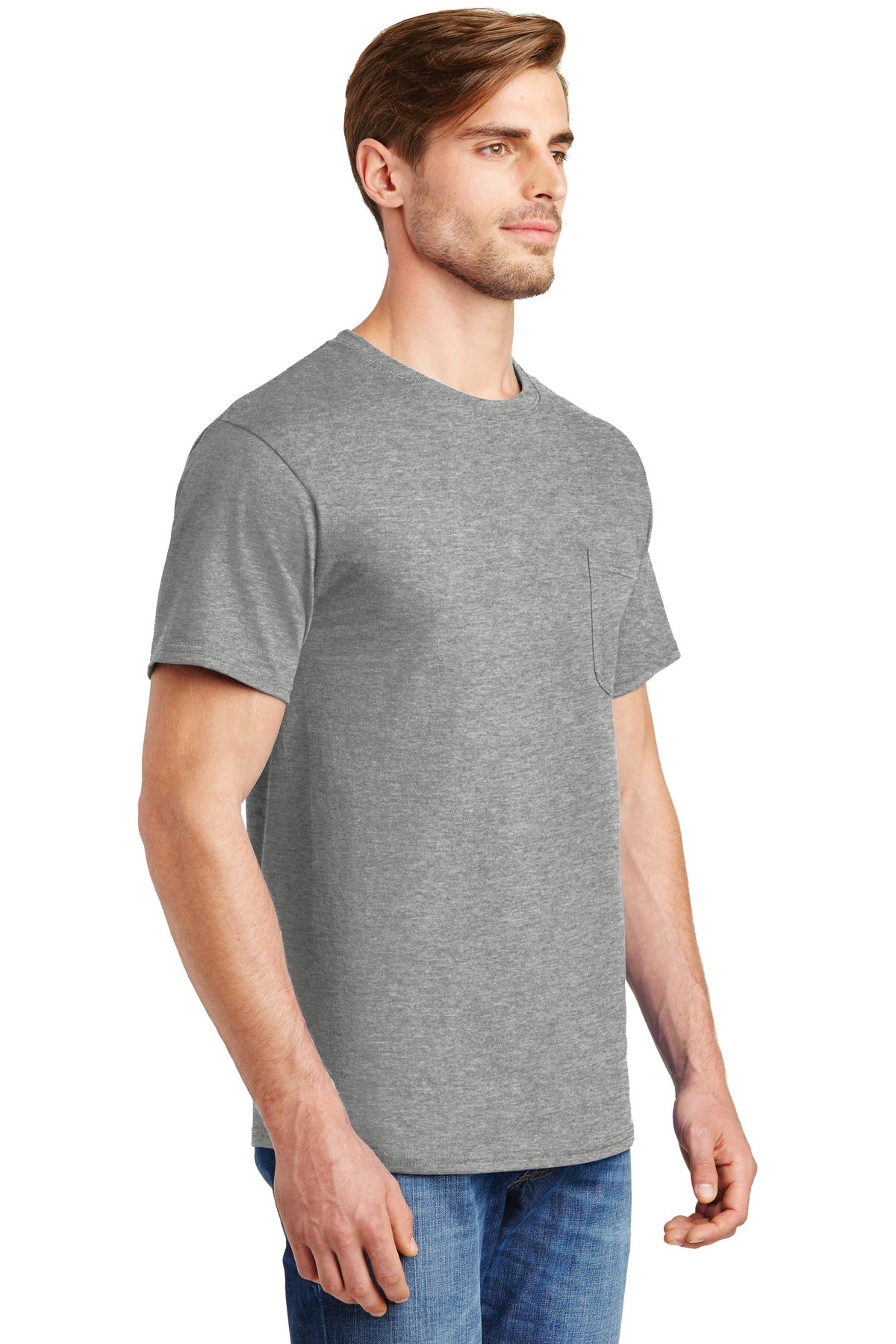 Light Steel Hanes - Authentic 100% Cotton T-Shirt with Pocket. 5590