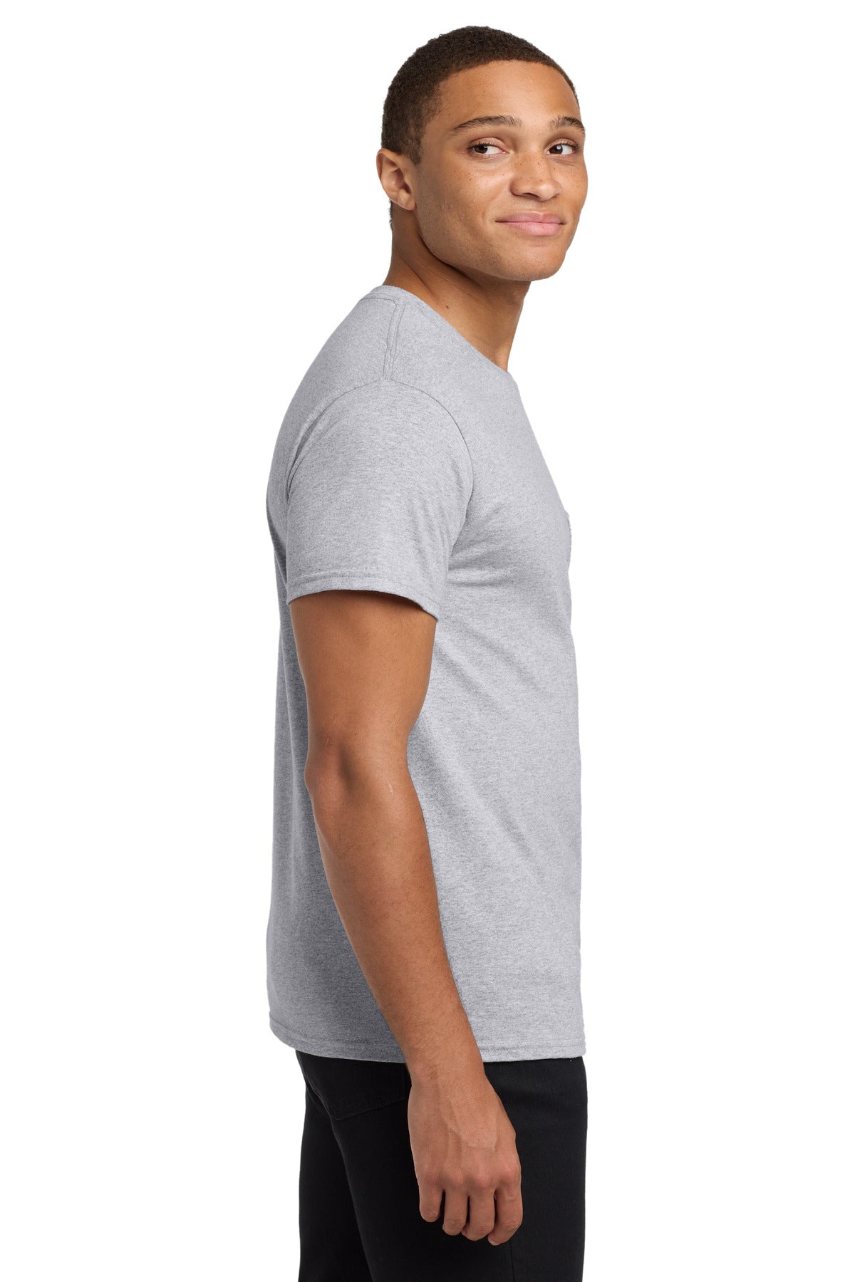Light Steel Hanes - Authentic 100% Cotton T-Shirt with Pocket. 5590