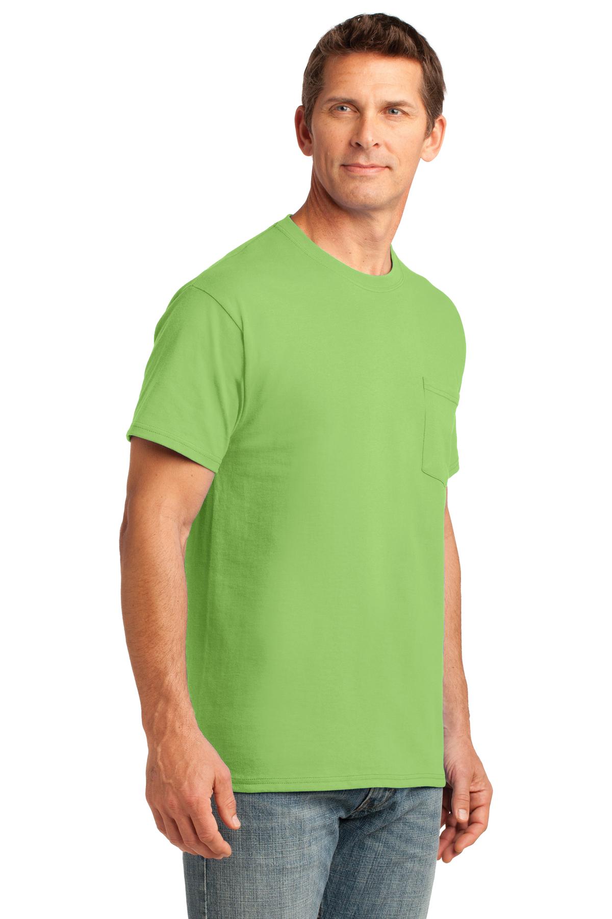 Lime Port & Company Core Cotton Pocket Tee. PC54P