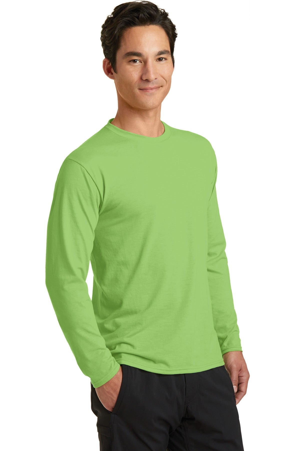 Lime Port & Company Long Sleeve Performance Blend Tee. PC381LS