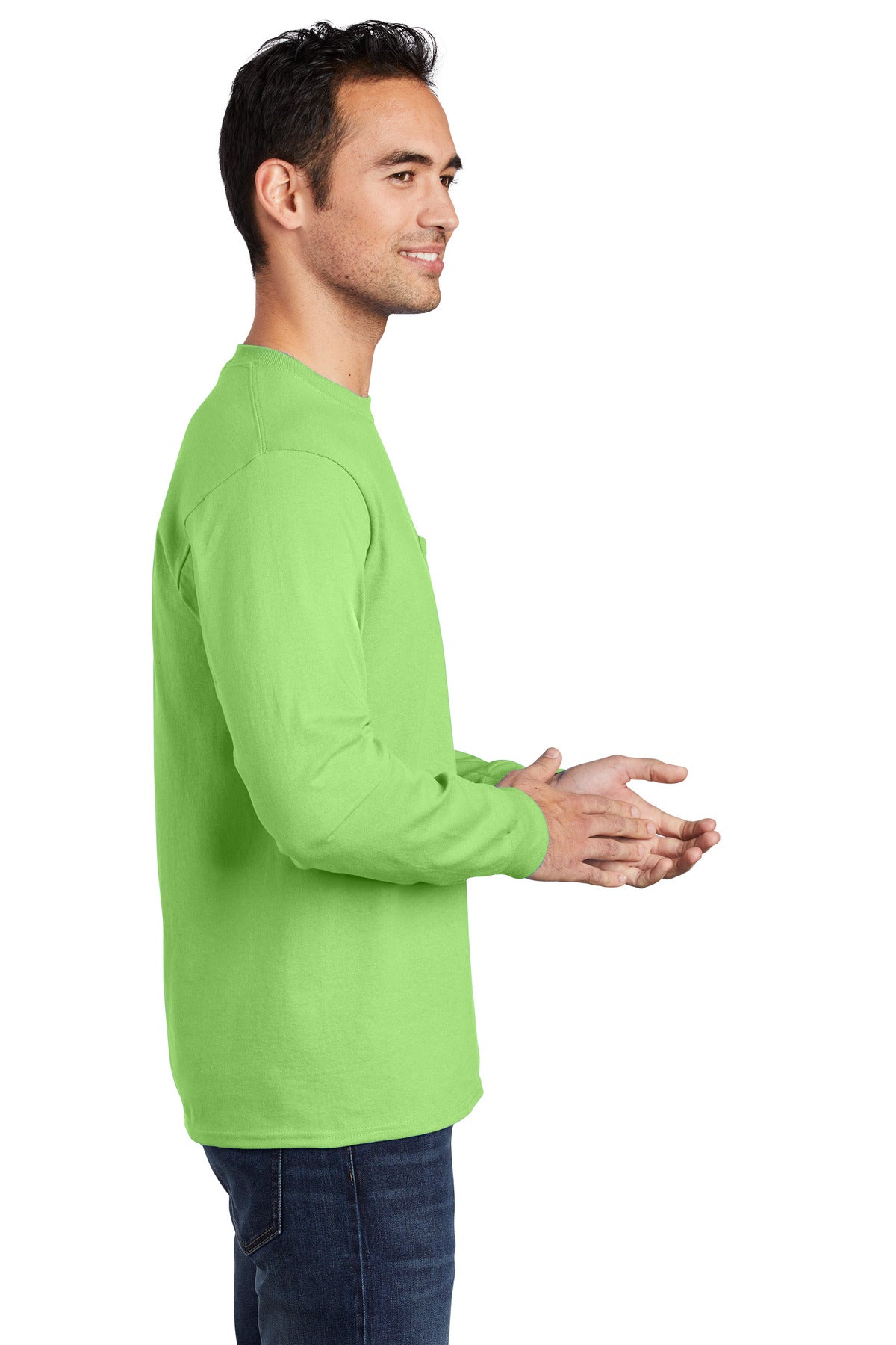 Lime Port & Company Tall Long Sleeve Essential Pocket Tee. PC61LSPT