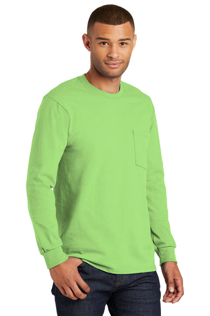 Lime Port & Company Tall Long Sleeve Essential Pocket Tee. PC61LSPT