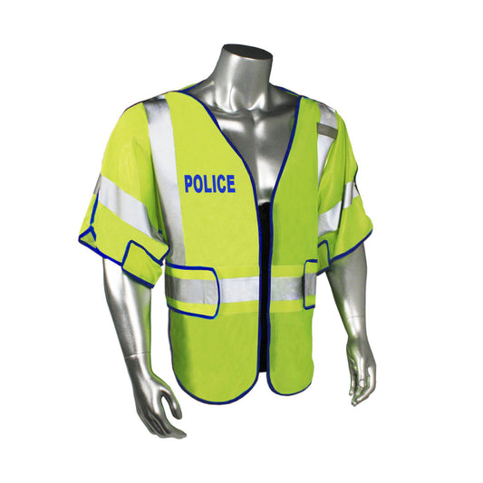 LHV-PS3-DSZR Class 3 Safety Vest - Police - Blue Trim - Green - Size M-XL