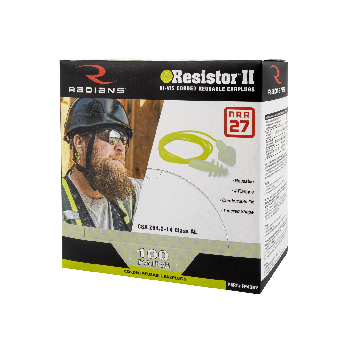 Resistor® II FP43HV NRR 27 Hi-Vis Corded Reusable Earplugs