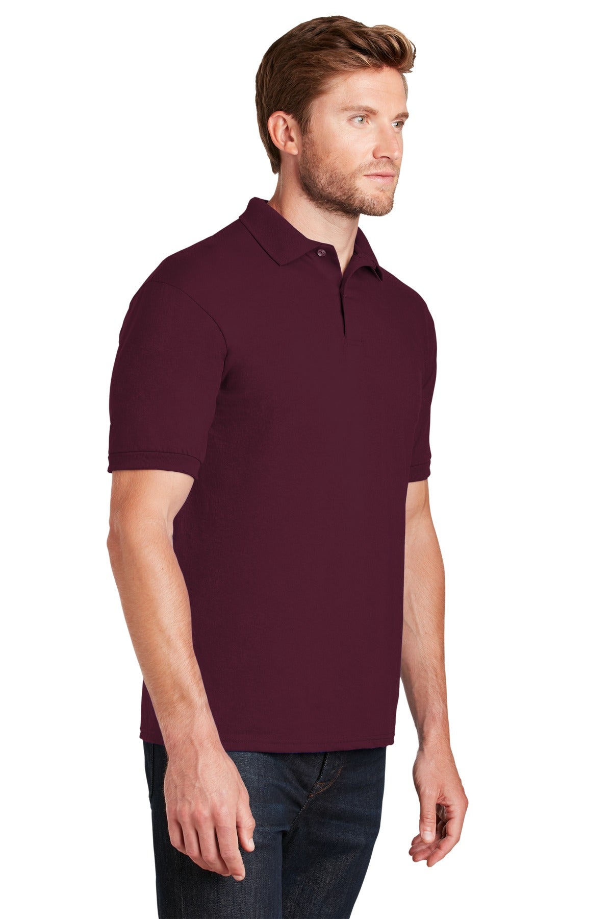 Maroon Hanes EcoSmart - 5.2-Ounce Jersey Knit Sport Shirt 054X
