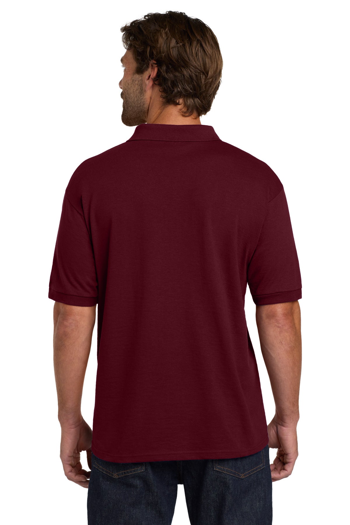 Maroon Hanes EcoSmart - 5.2-Ounce Jersey Knit Sport Shirt 054X