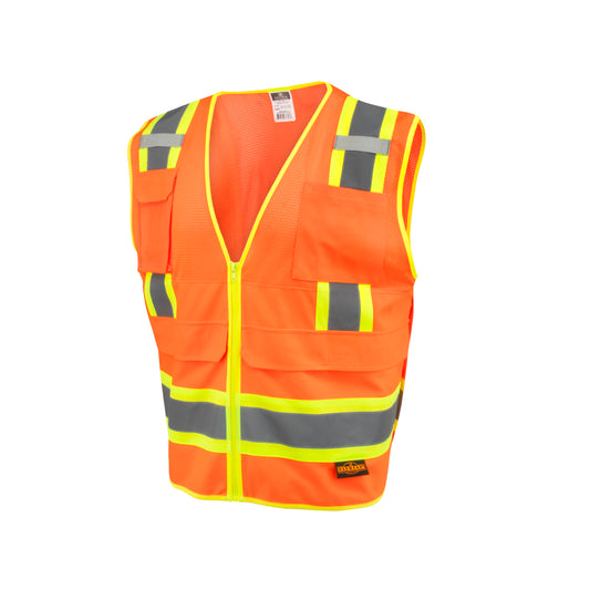 SV69-2 Two Tone Type R Class 2 Mesh/Solid Surveyor Vest with Plan/Tablet Pocket - Orange - Size XL