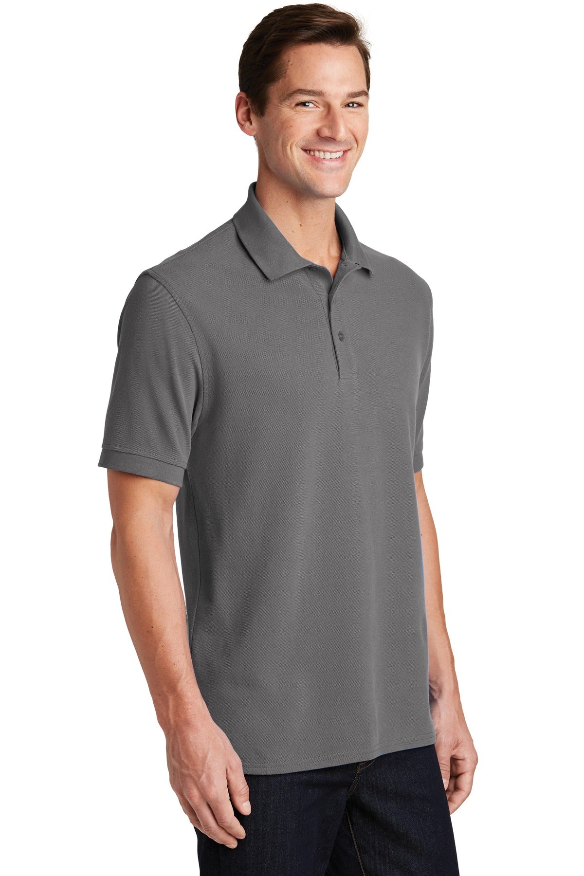 Medium Grey Port & Company Combed Ring Spun Pique Polo. KP1500