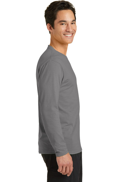 Medium Grey Port & Company Long Sleeve Performance Blend Tee. PC381LS