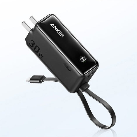 Black Anker 3-in-1 Power Bank (30W, Fusion, Built-In USB-C Cable)