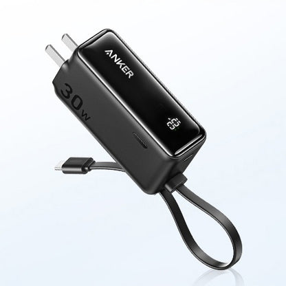 Black Anker 3-in-1 Power Bank (30W, Fusion, Built-In USB-C Cable)