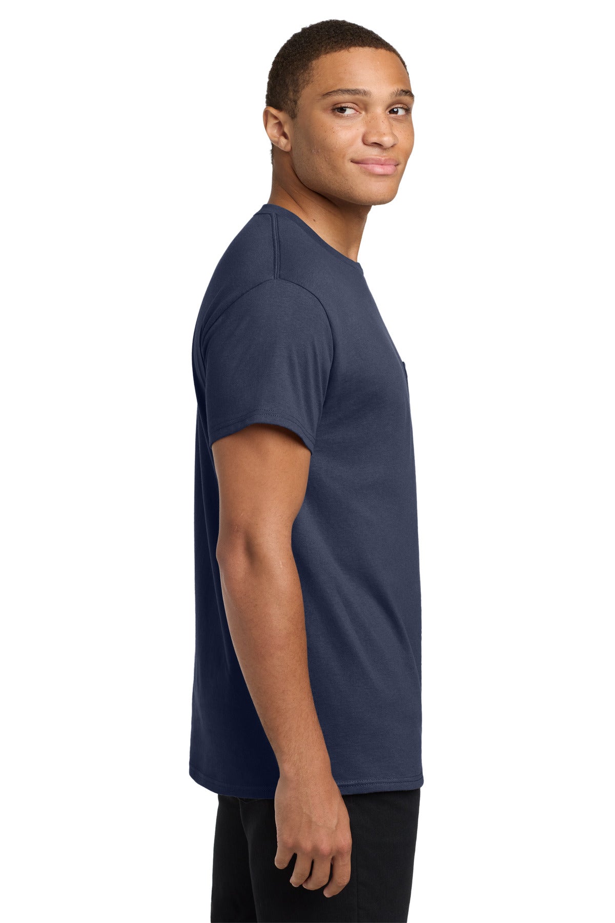 Navy Hanes - Authentic 100% Cotton T-Shirt with Pocket. 5590