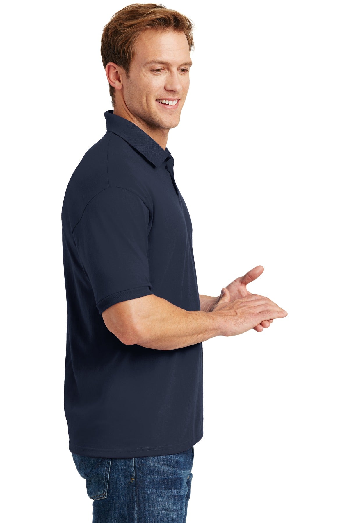 Navy Hanes EcoSmart - 5.2-Ounce Jersey Knit Sport Shirt 054X