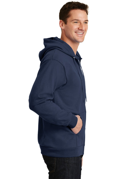 Navy Port & Company Essential Fleece Full-Zip Hooded Sweatshirt. PC90ZH