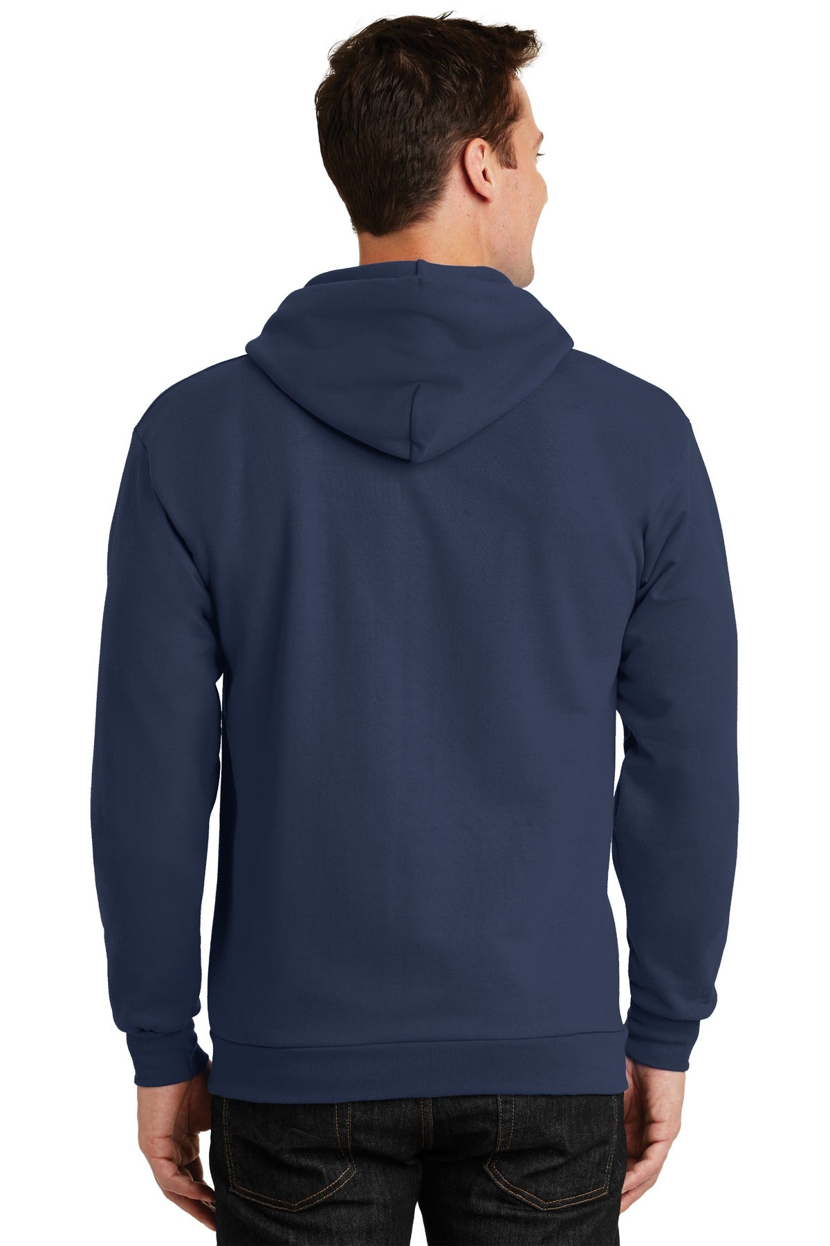 Navy Port & Company Essential Fleece Full-Zip Hooded Sweatshirt. PC90ZH