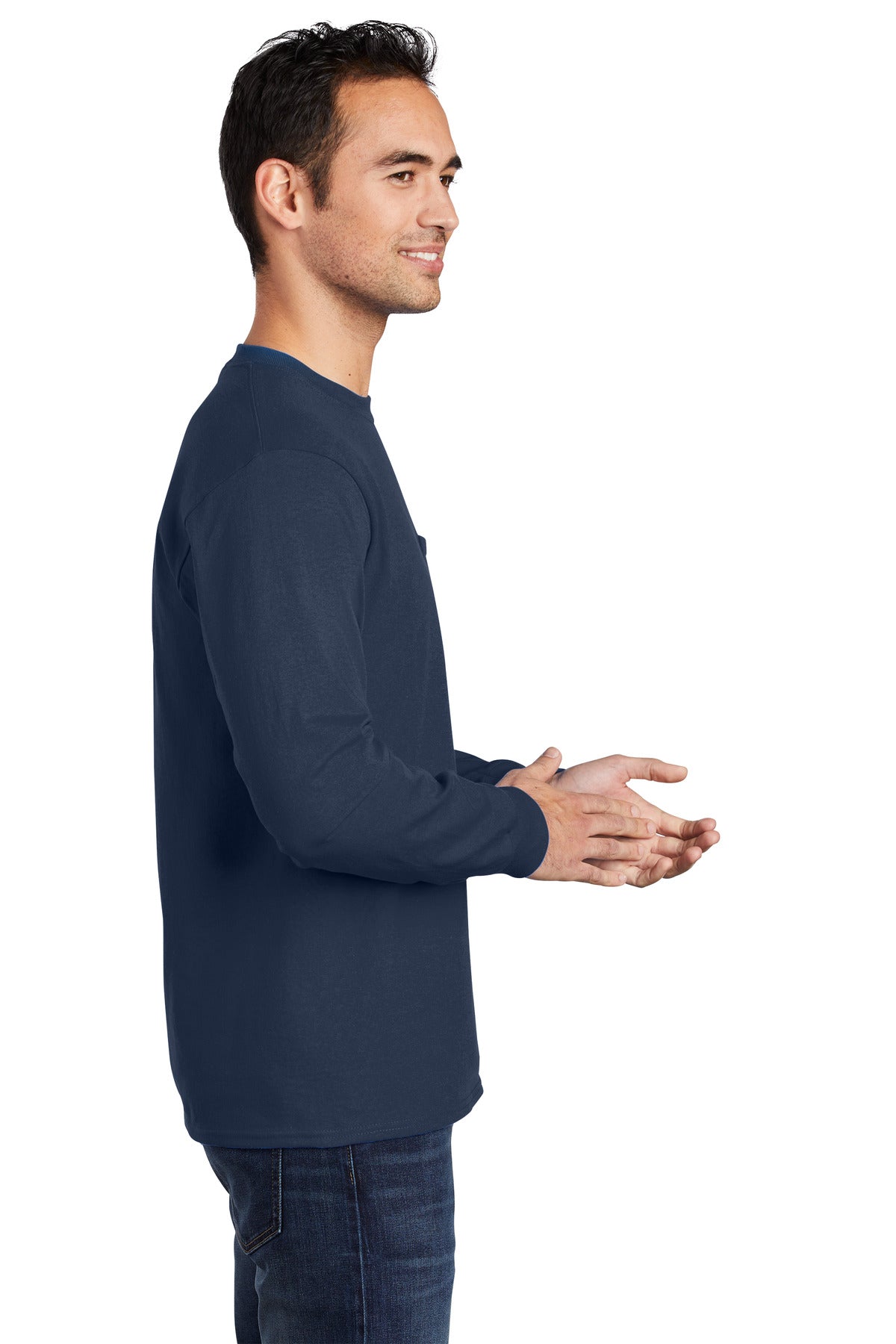 Navy Port & Company Long Sleeve Essential Pocket Tee. PC61LSP