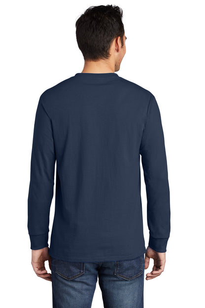 Navy Port & Company Tall Long Sleeve Essential Pocket Tee. PC61LSPT