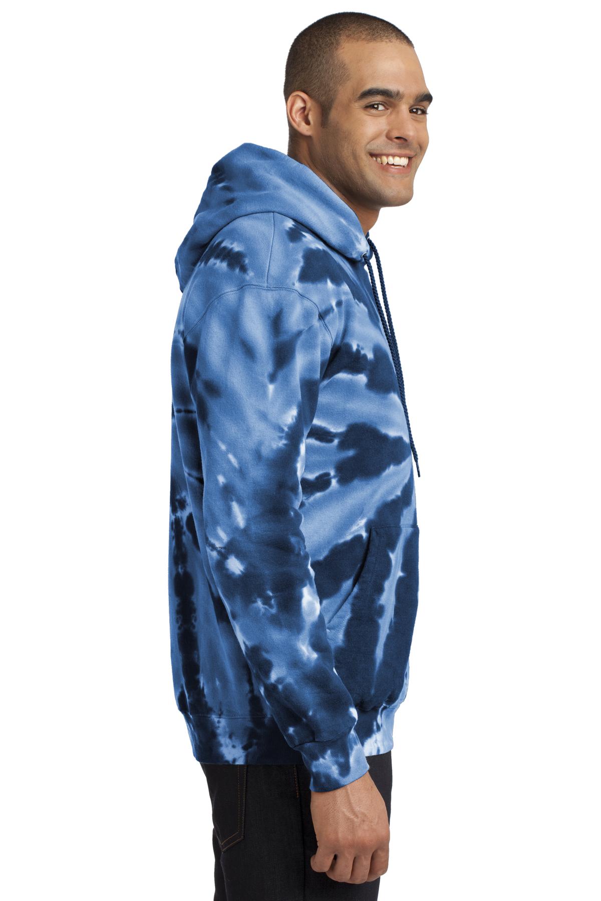 Navy Port & Company Tie-Dye Pullover Hooded Sweatshirt. PC146