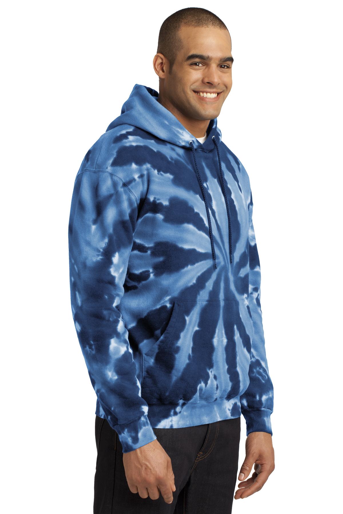 Navy Port & Company Tie-Dye Pullover Hooded Sweatshirt. PC146