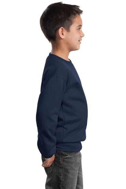 Navy Port & Company Youth Core Fleece Crewneck Sweatshirt. PC90Y