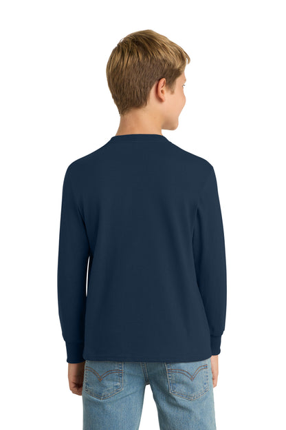 Navy Port & Company Youth Long Sleeve Core Cotton Tee. PC54YLS