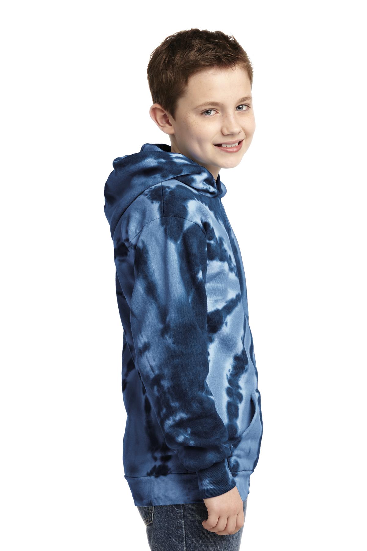 Navy Port & Company Youth Tie-Dye Pullover Hooded Sweatshirt. PC146Y