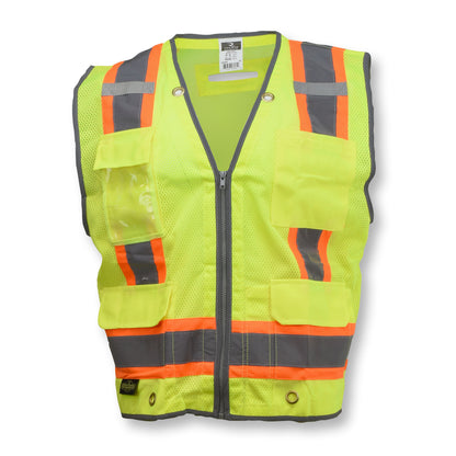 SV6H Type R Class 2 Heavy Duty Two Tone Mesh Surveyor Vest with Solid Pockets - Green - Size 2X