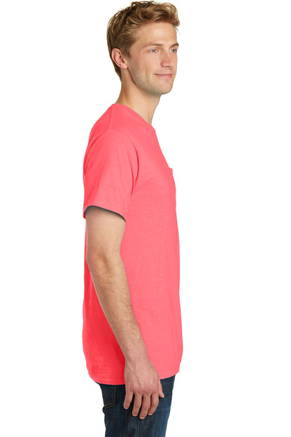 Neon Coral Port & Company Beach Wash Garment-Dyed Pocket Tee. PC099P