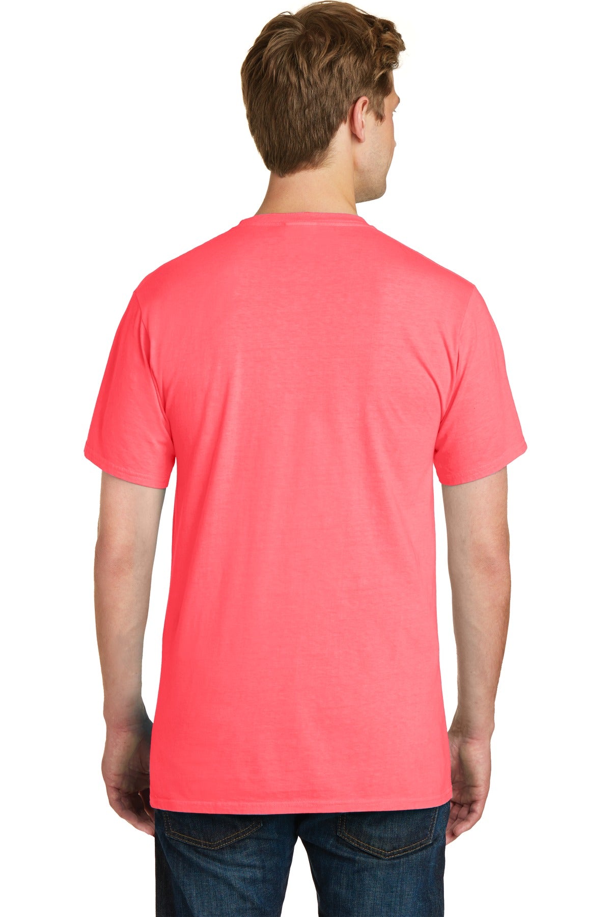Neon Coral Port & Company Beach Wash Garment-Dyed Pocket Tee. PC099P