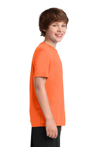 Neon Orange Port & Company Youth Performance Tee. PC380Y