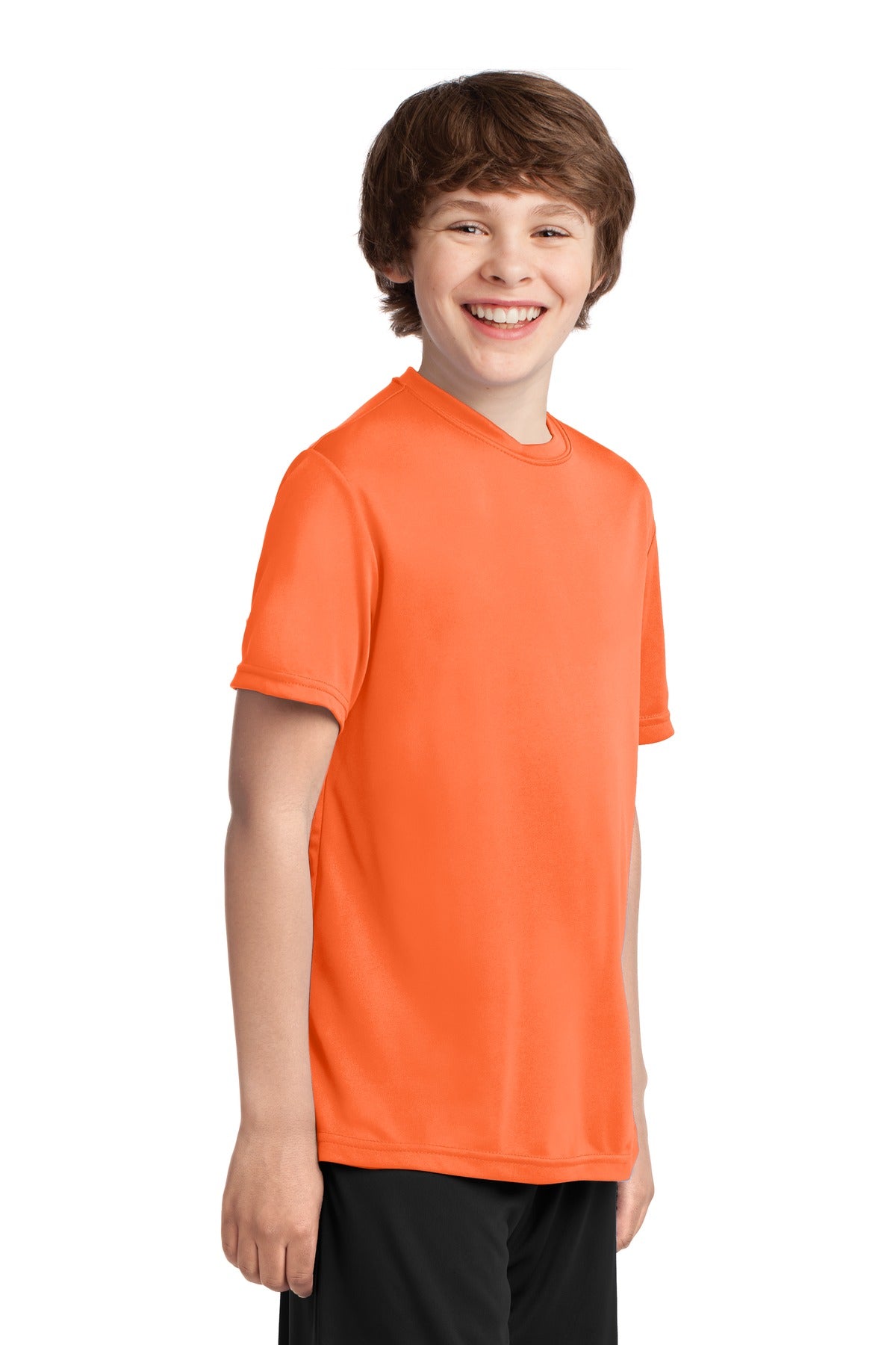 Neon Orange Port & Company Youth Performance Tee. PC380Y
