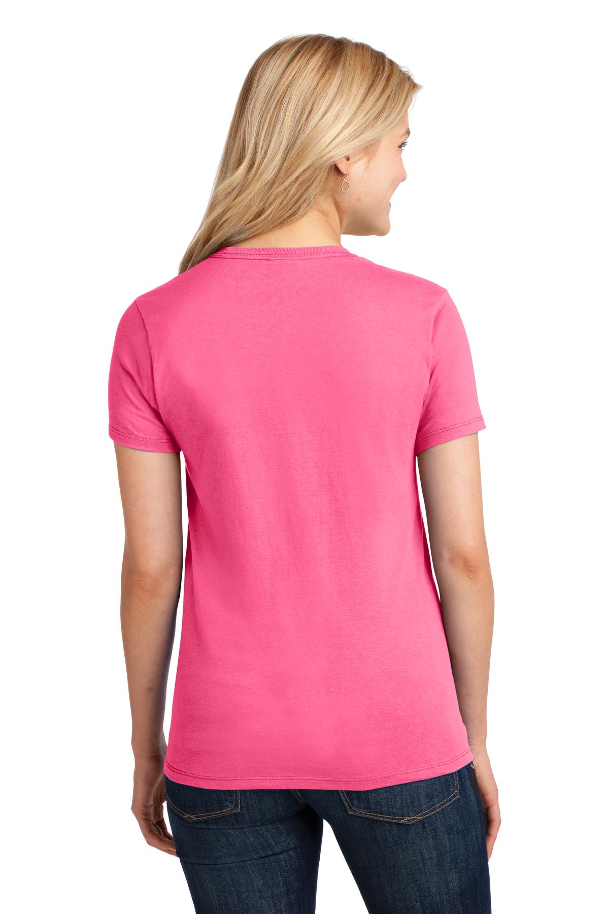 Neon Pink Port & Company Women's Core Cotton Tee. LPC54