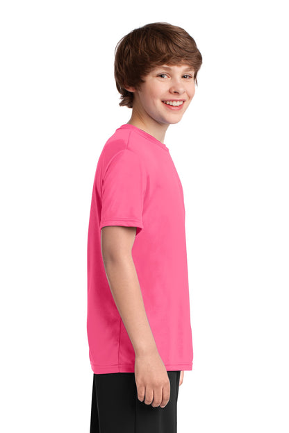 Neon Pink Port & Company Youth Performance Tee. PC380Y