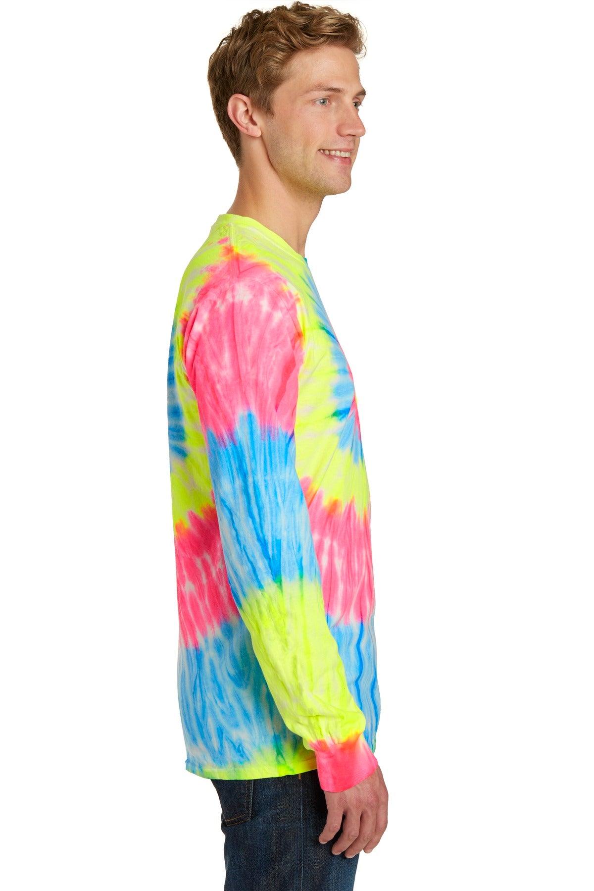 Neon Rainbow Port & Company Tie-Dye Long Sleeve Tee. PC147LS