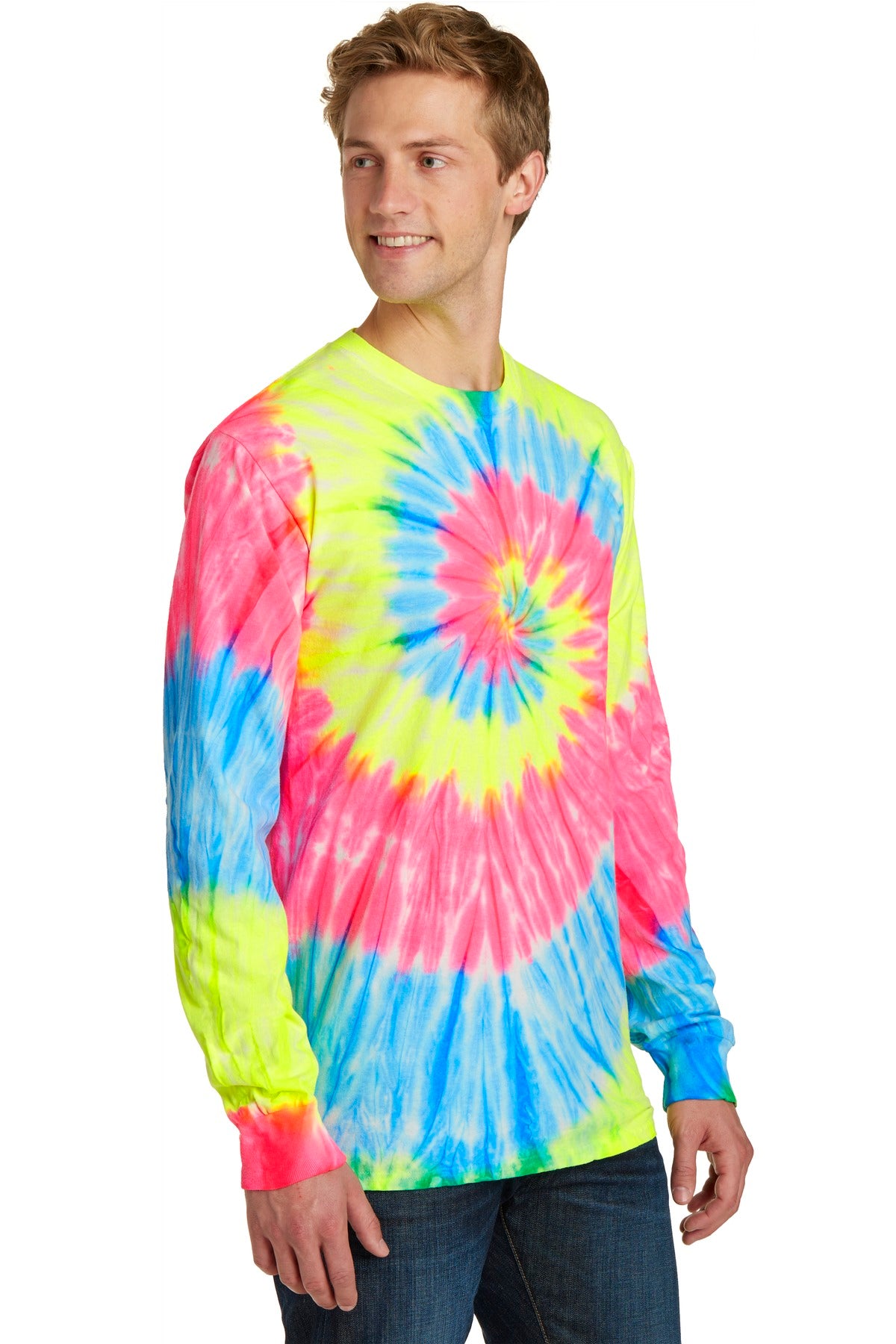 Neon Rainbow Port & Company Tie-Dye Long Sleeve Tee. PC147LS