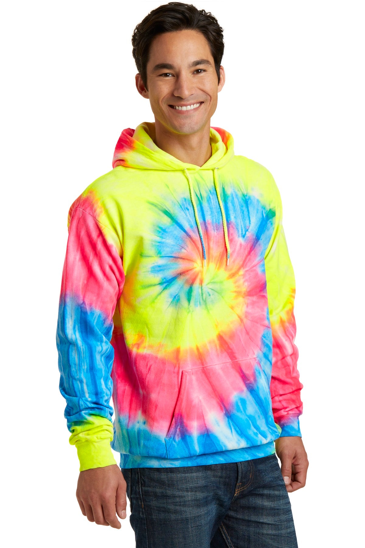 Neon Rainbow Port & Company Tie-Dye Pullover Hooded Sweatshirt. PC146
