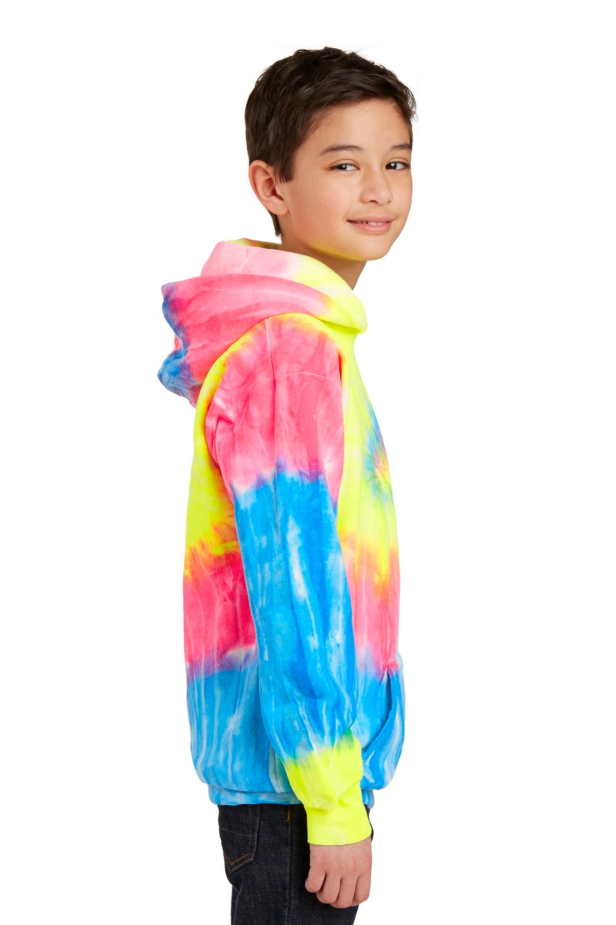 Neon Rainbow Port & Company Youth Tie-Dye Pullover Hooded Sweatshirt. PC146Y