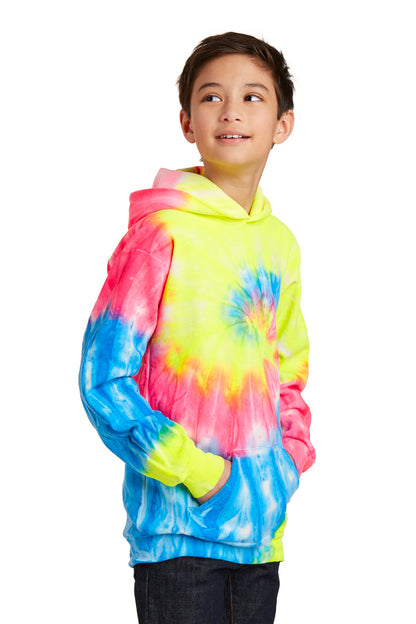 Neon Rainbow Port & Company Youth Tie-Dye Pullover Hooded Sweatshirt. PC146Y