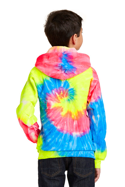 Neon Rainbow Port & Company Youth Tie-Dye Pullover Hooded Sweatshirt. PC146Y