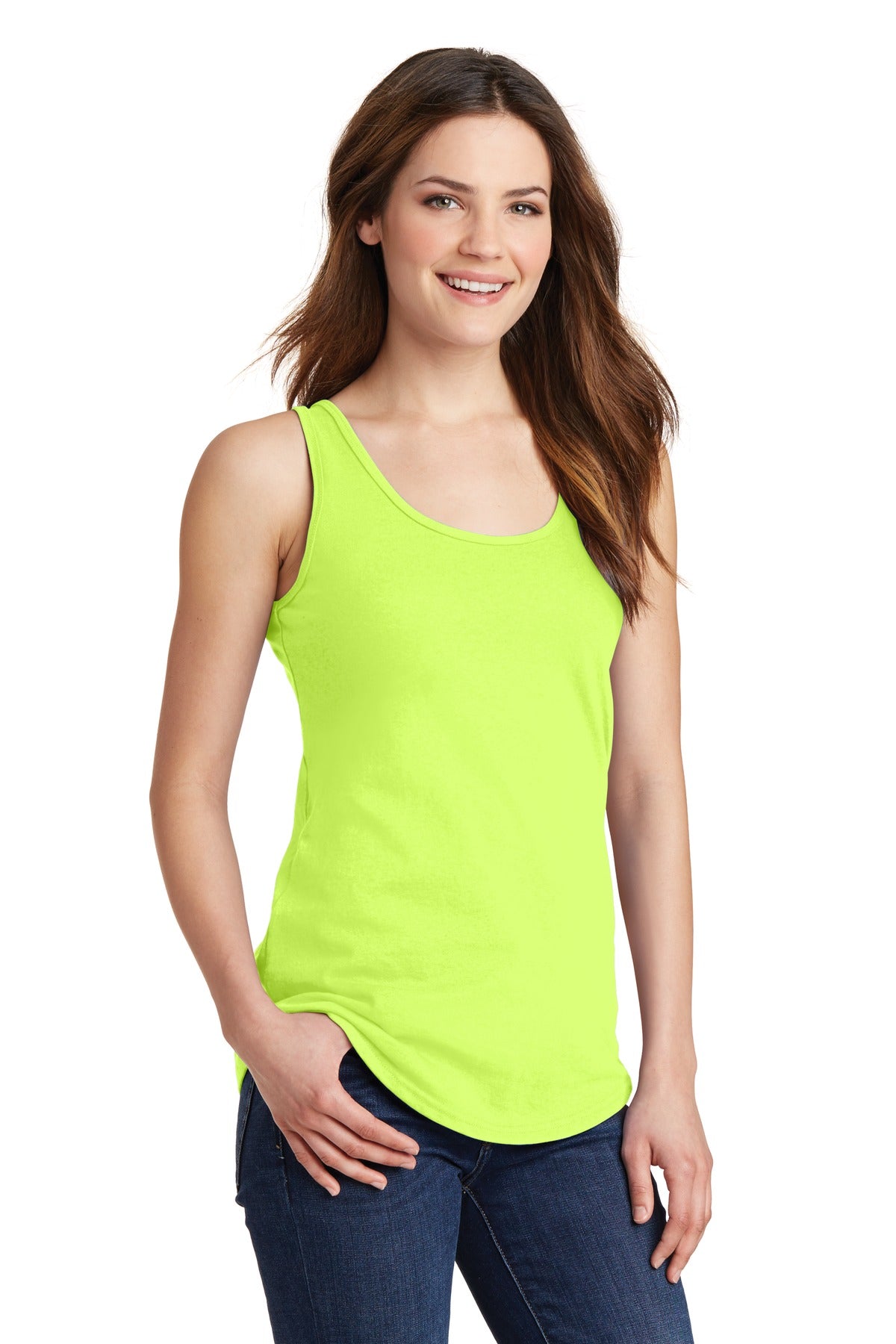 Neon Yellow Port & Company Women's Core Cotton Tank Top. LPC54TT