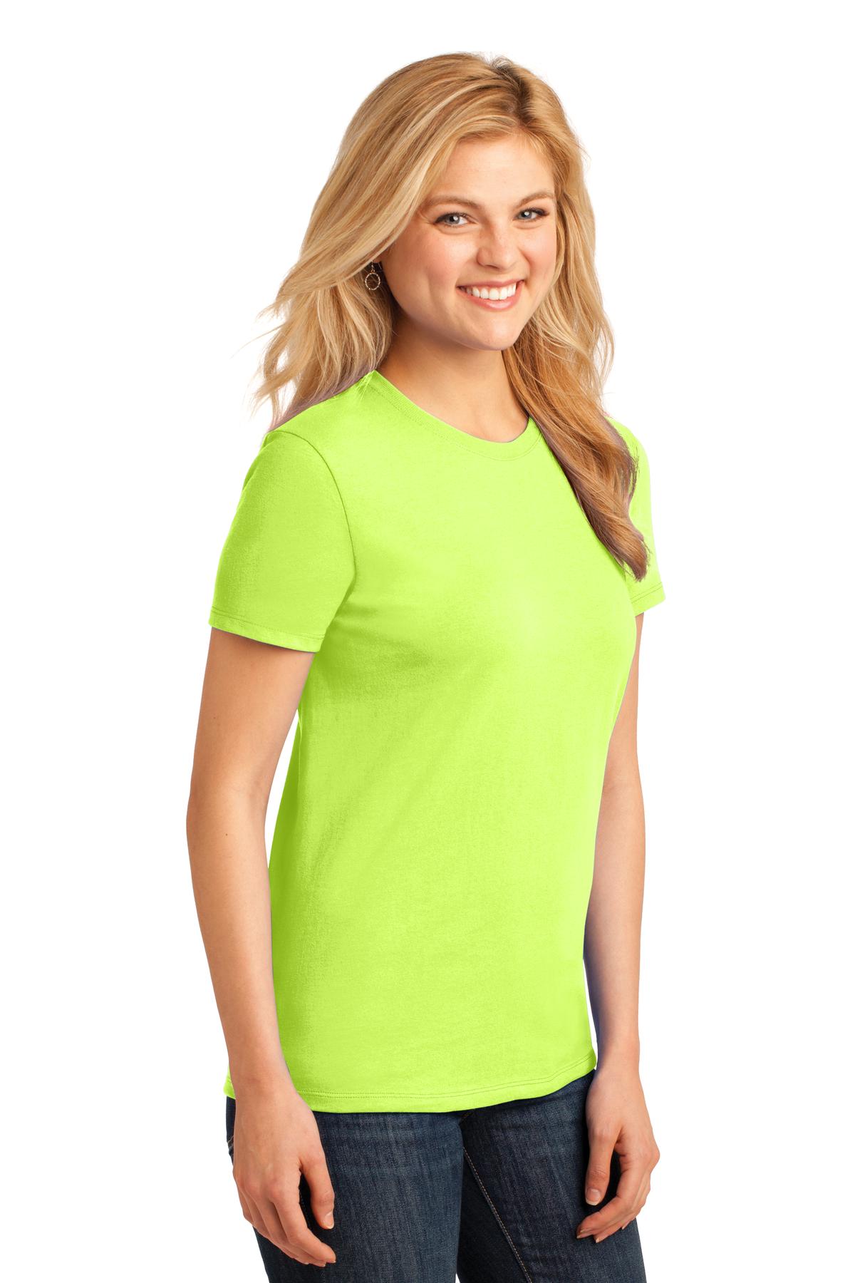 Neon Yellow Port & Company Women's Core Cotton Tee. LPC54