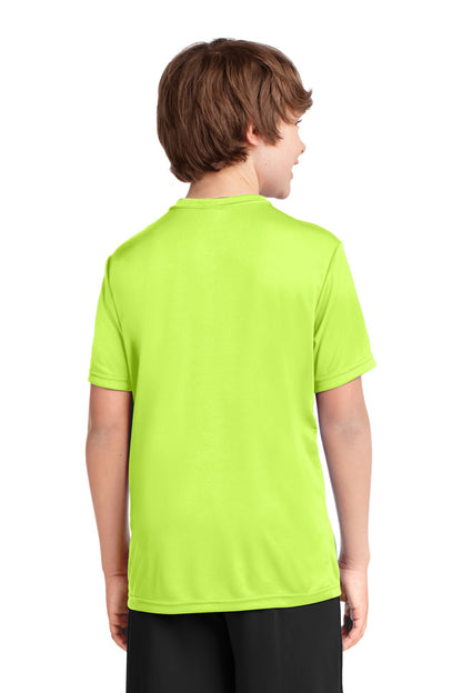 Neon Yellow Port & Company Youth Performance Tee. PC380Y