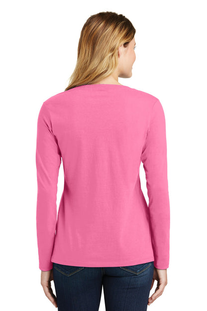 New Pink Port & Company Women's Long Sleeve Fan Favorite V-Neck Tee. LPC450VLS