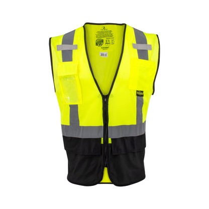 SV75B-2 Black Bottom Self-Extinguishing Surveyor Vest - Hi-Vis Green - Size 2X-3X