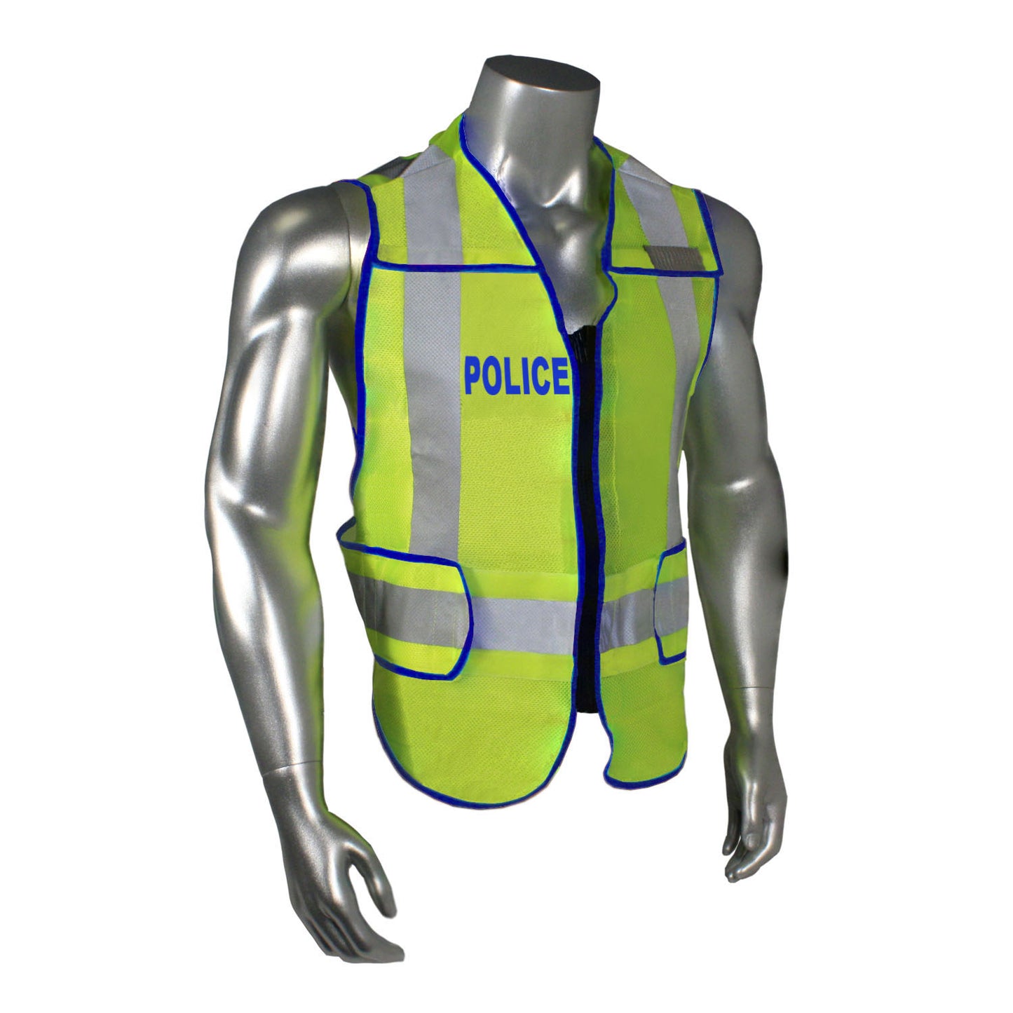 LHV-207DSZR Class 2 Breakaway Vest - Police - Blue Trim - Green - Size M-XL
